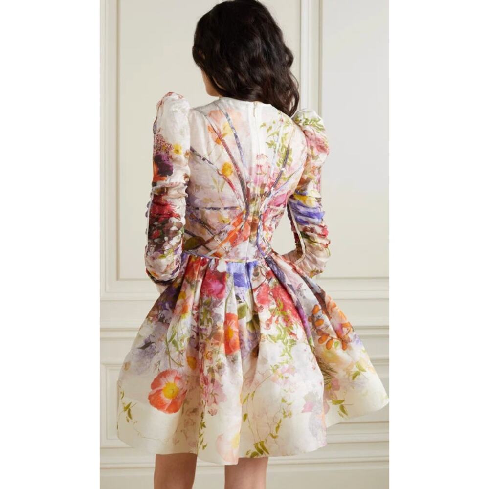 Zimmermann Dress 2 Prima Paneled Floral Silk Linen Organza Mini Romantic Luxury - Picture 7 of 16